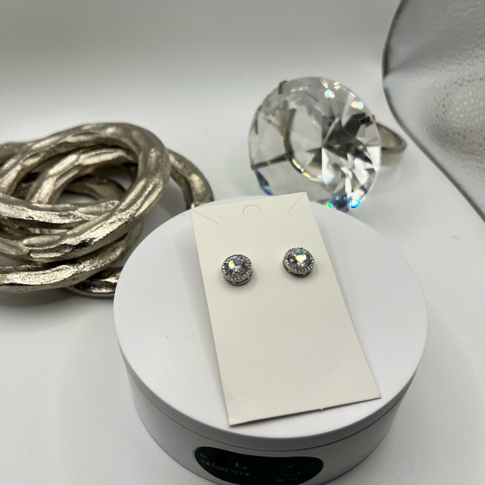 Stainless Steel and Cubic Zirconia Earrings NEW